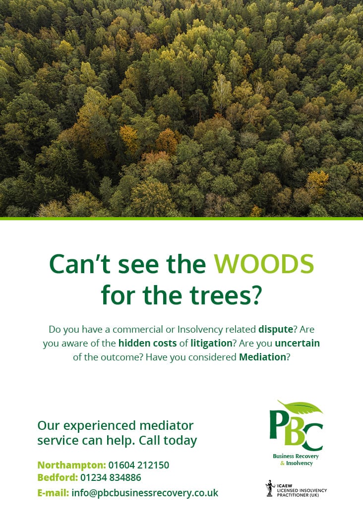 "Can't see the wood for the tress" advert concept for PBC Insolvency and Recovery
