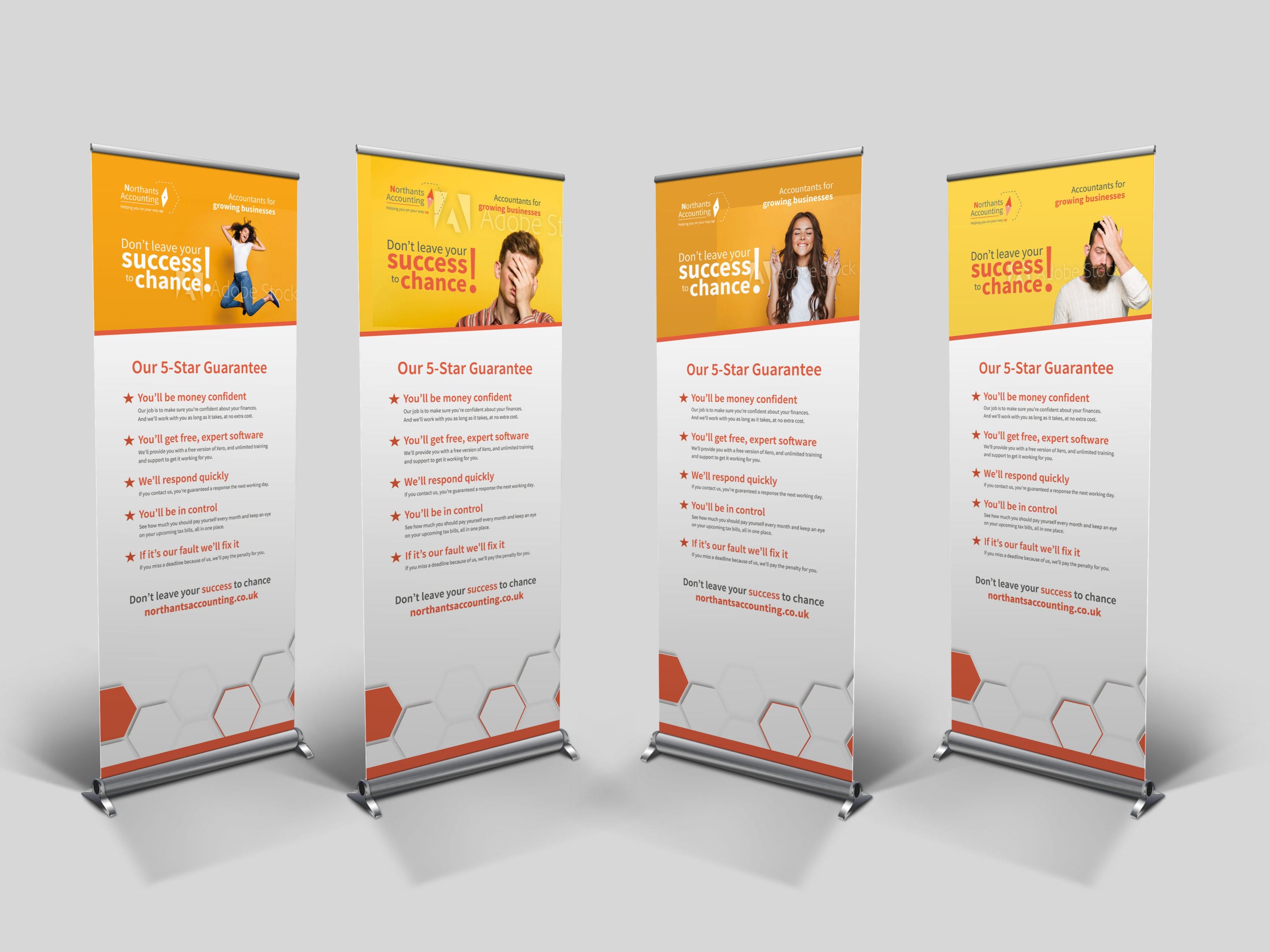 A roller banner design, with four different 'hero' image options
