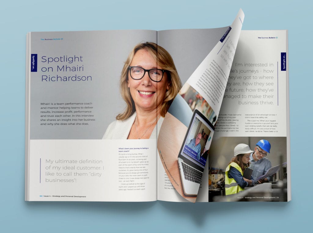 Internal spread showing interview with Mhairi Richardson
