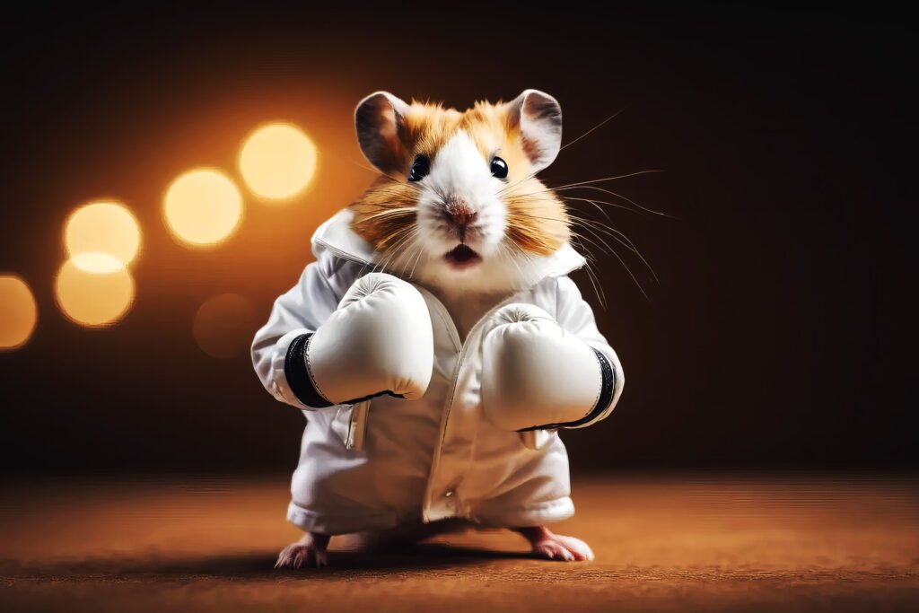 Anthropomorphic mouse character with white boxing gloves, generative ai illustration