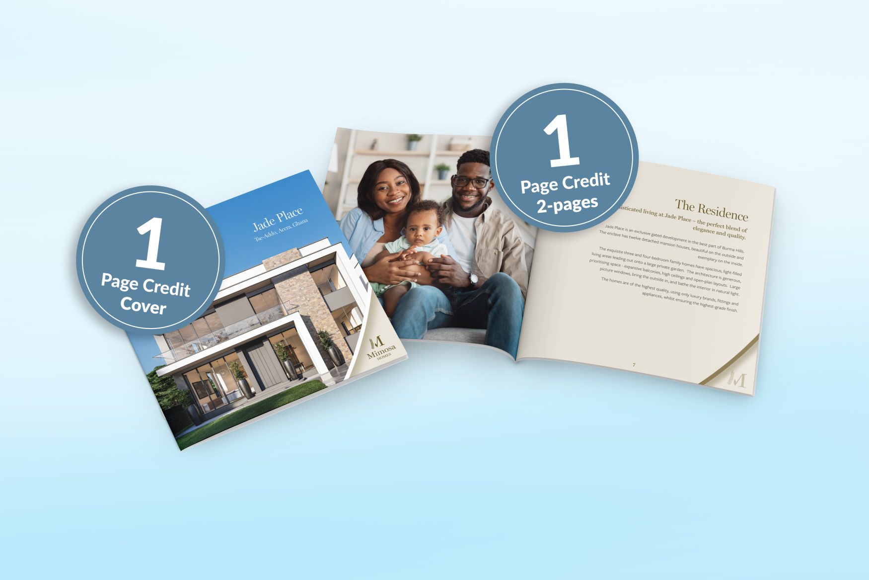 Square brochure with page credits
