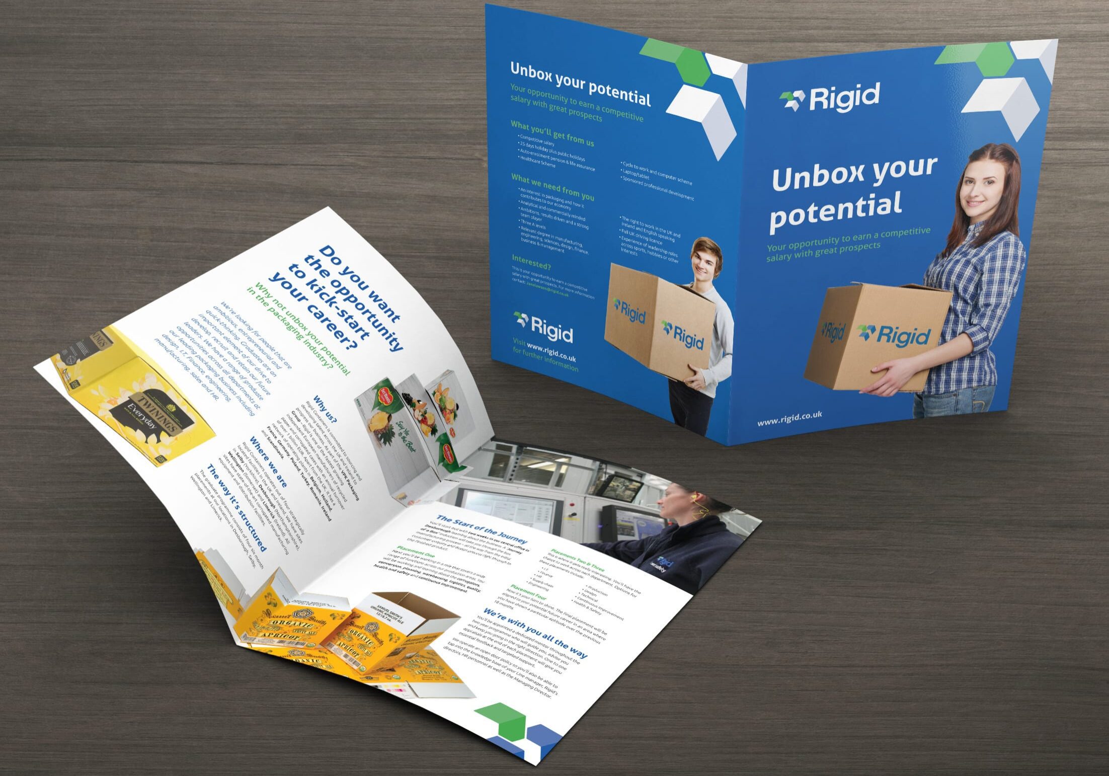 Design for a graduate recruitment brochure for Rigid Containers (now VPK)