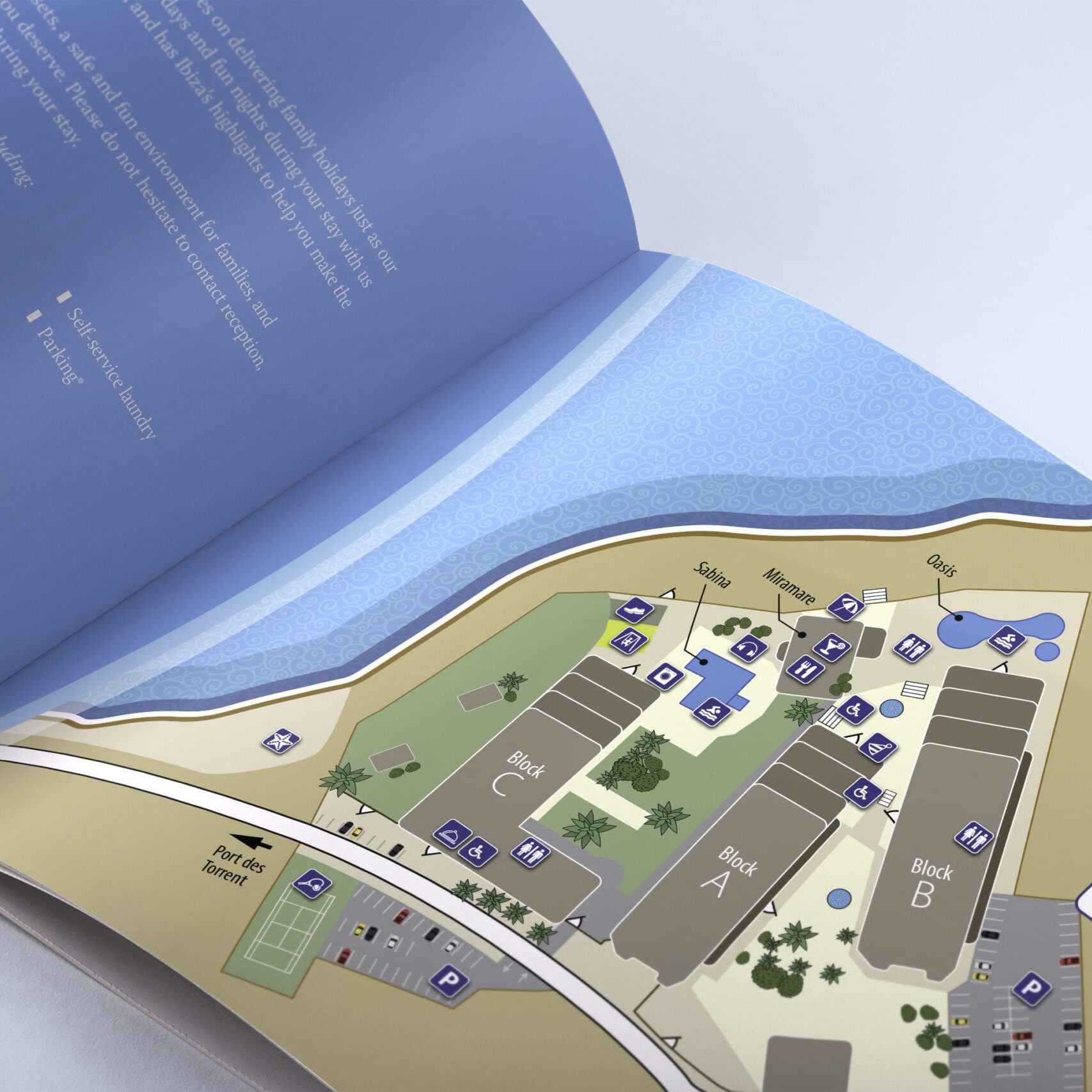 Hotel brochue design showing bespoke map, for Maia Communications