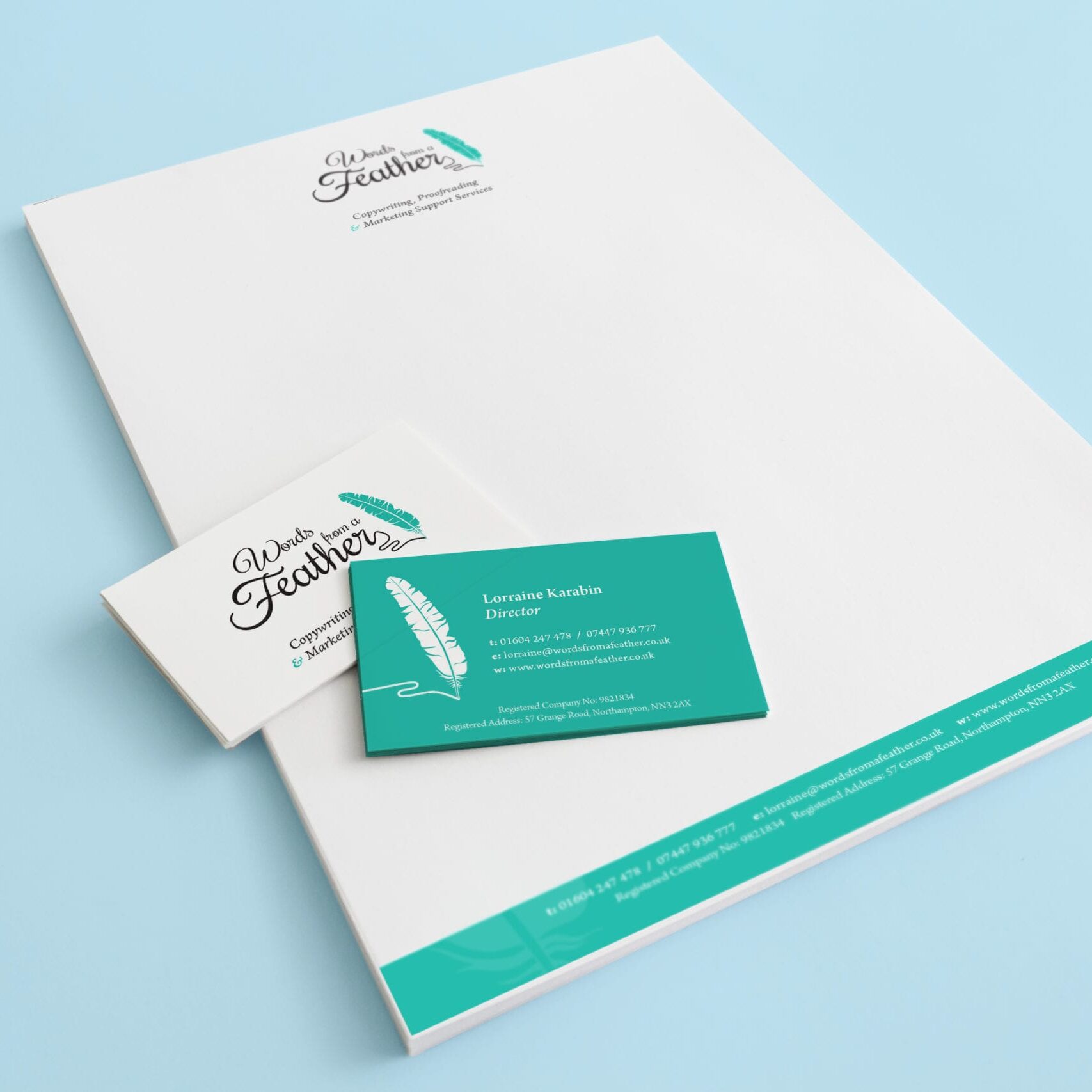 Letterhead and business cards for Words from a Feather