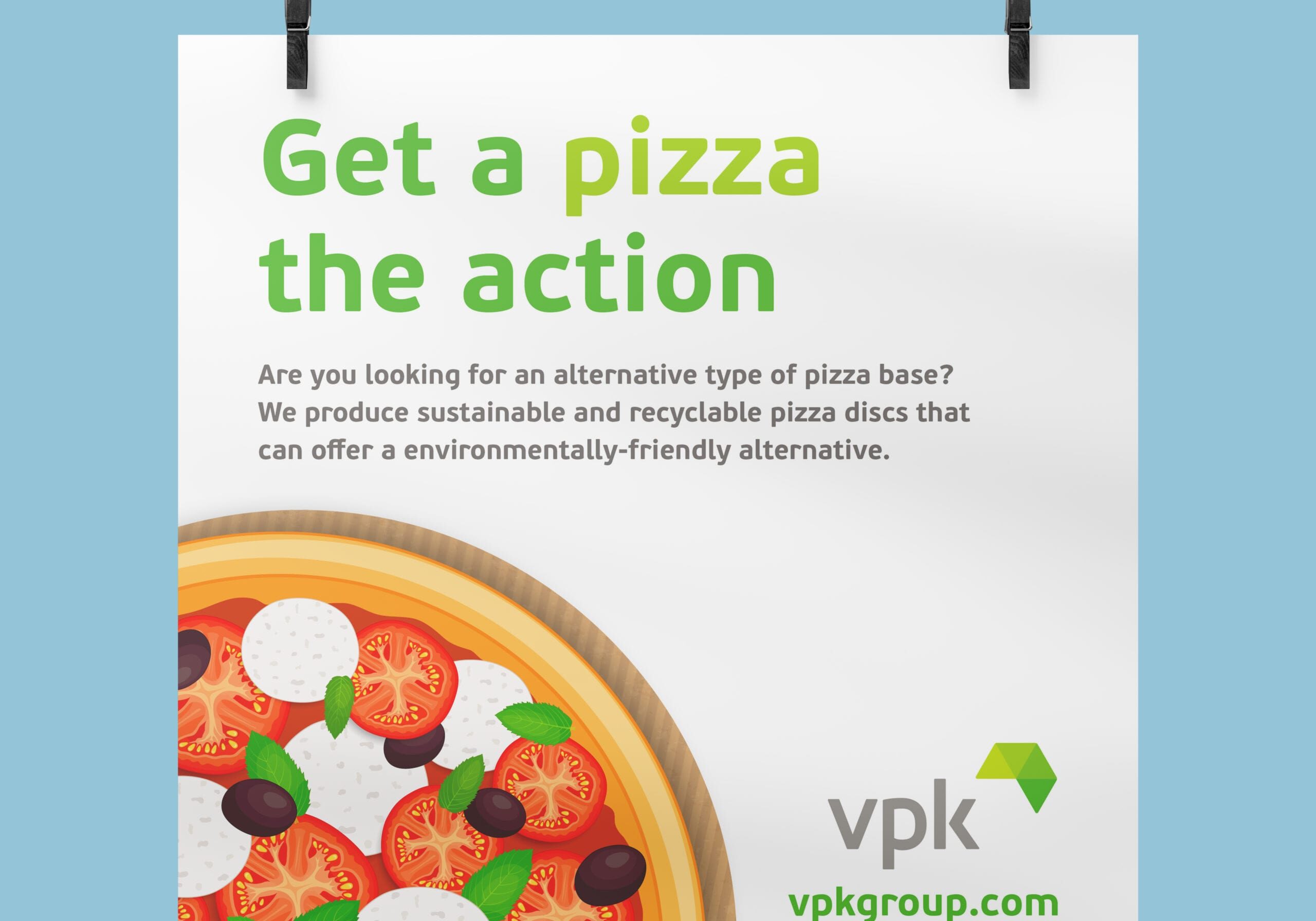 Social media post for VPK about their cardboard alternative pizza bases