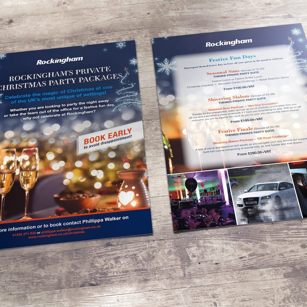 Christmas party leaflet design for Rockingham Motor Speedway