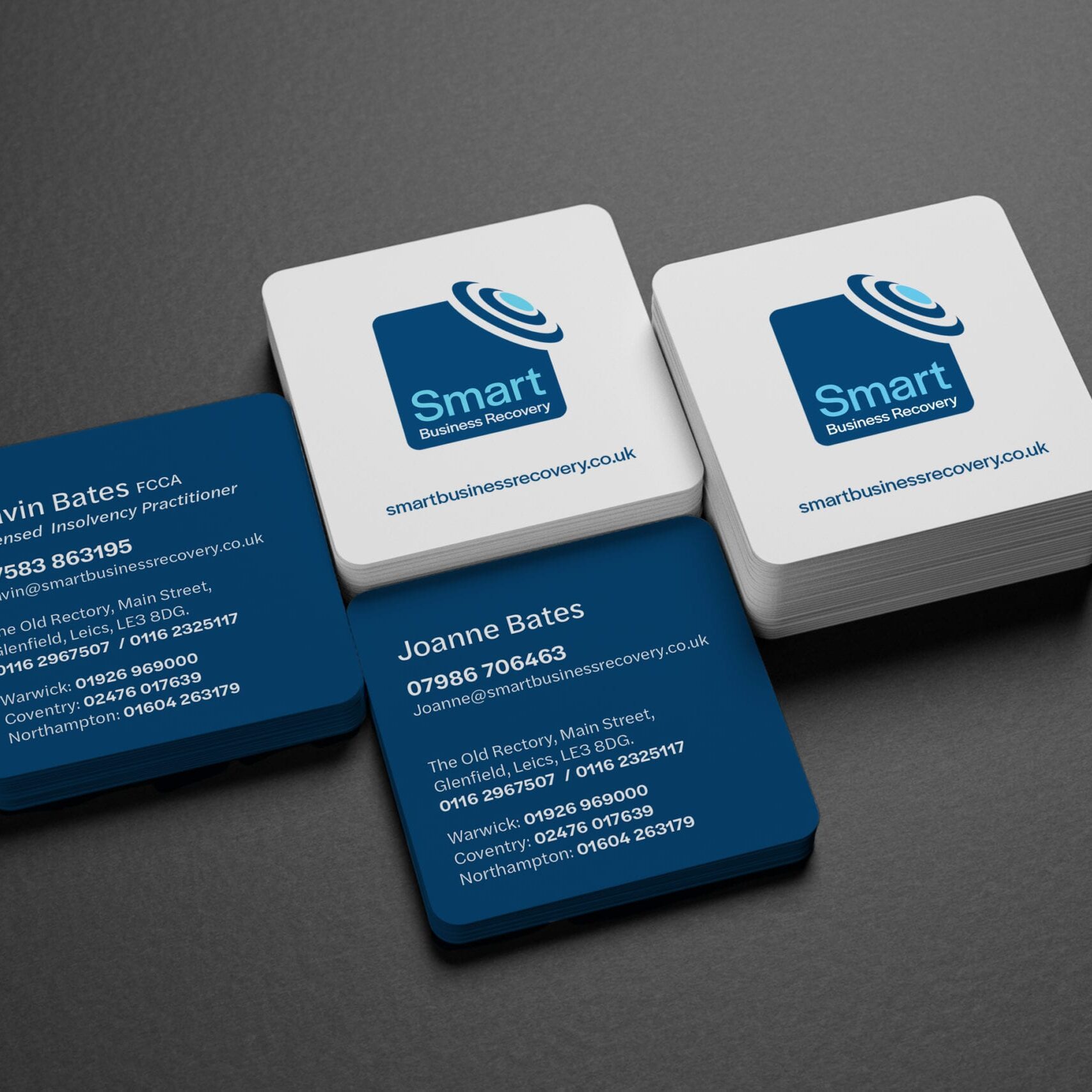 Square business cards design for Smart Business Recovery