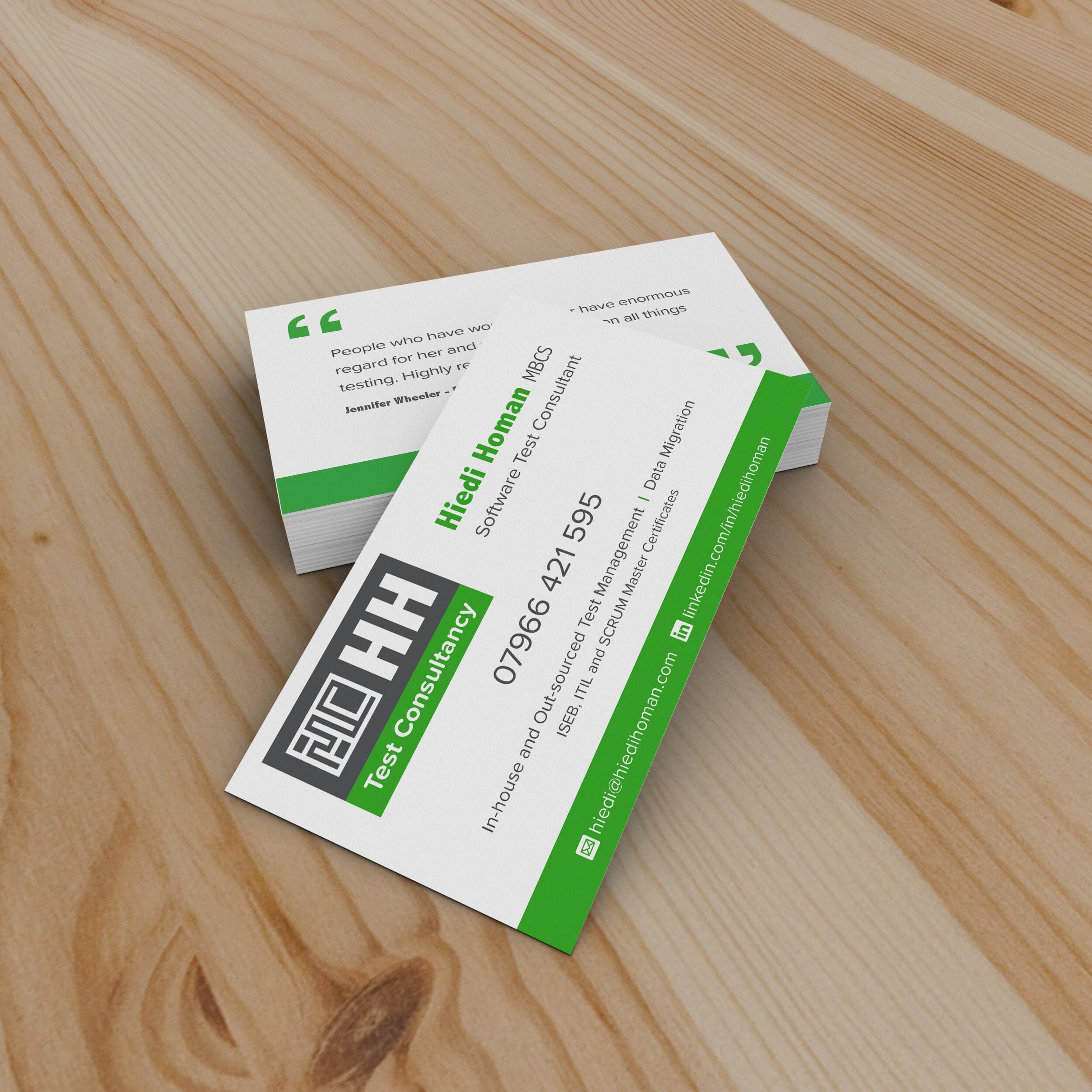 Business cards design for HH Test Consultancy